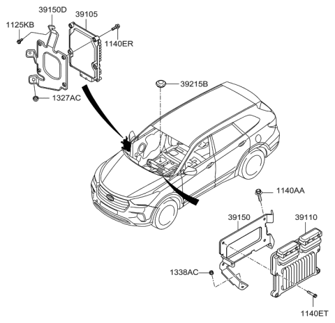 2015 Hyundai Sonata Engine Control Module Unit Diagram for 39100-3CDP2