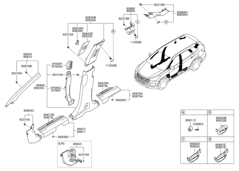 2015 Hyundai Sonata Clip-Trim Mounting Diagram for 85815-B1000