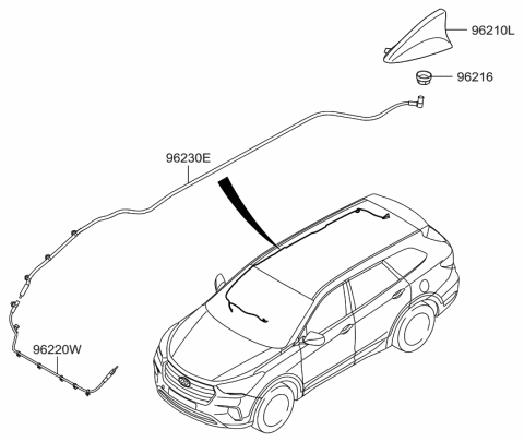 2017 Hyundai Santa Fe Combination Antenna Assembly Diagram for 96210-4Z260-TU9