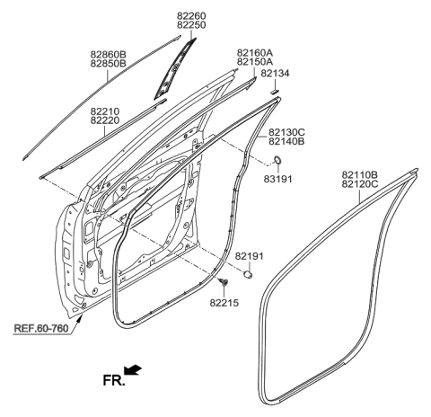 2018 Hyundai Santa Fe Front Door Moulding Diagram