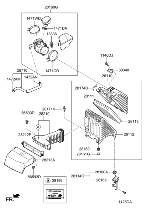2016 Hyundai Sonata Hose Assembly-Air Intake Diagram for 28130-2W100