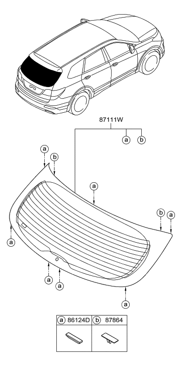 2018 Hyundai Santa Fe Rear Window Glass & Moulding Diagram