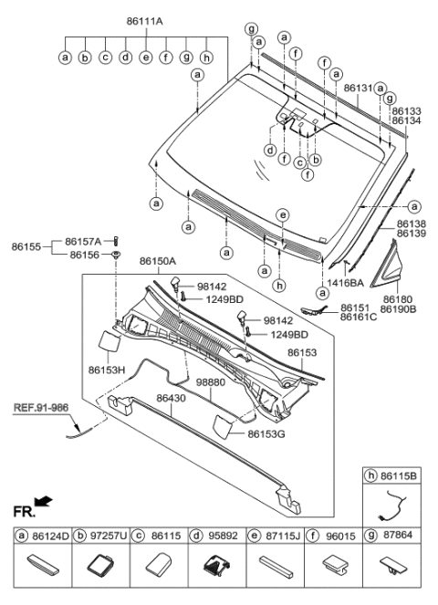 2017 Hyundai Santa Fe Windshield Glass Diagram