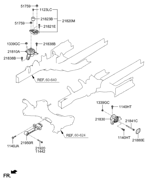 2015 Hyundai Sonata Bracket Assembly-Roll Rod Diagram for 21950-2W400