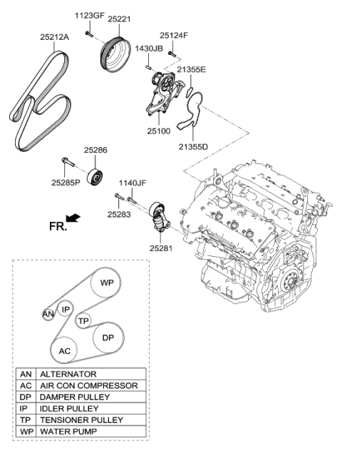 2001 Hyundai Santa Fe RIBBED BELT-V Diagram for 25212-3C312