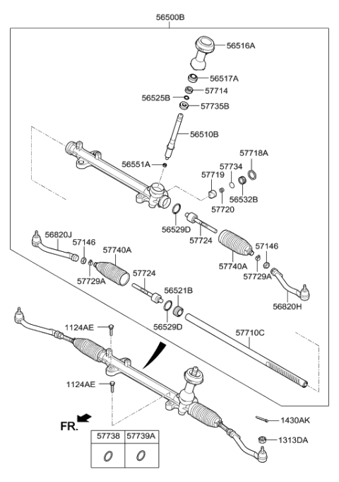 2019 Hyundai Santa Fe XL Rack Assembly-Power Steering Gear Box Diagram for 57710-2W300