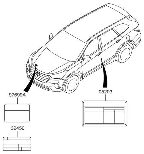 2018 Hyundai Santa Fe Label-Tire Pressure Diagram for 05203-B8760