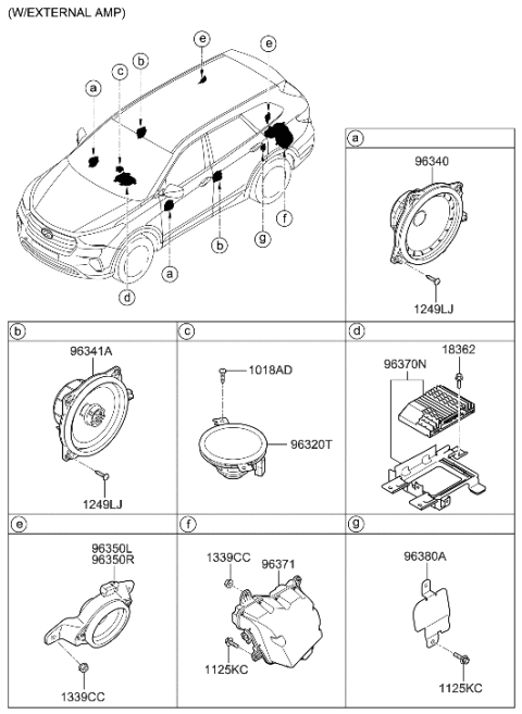 2017 Hyundai Santa Fe Extension Amp Assembly Diagram for 96370-B8600