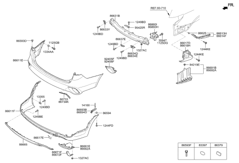 2019 Hyundai Santa Fe XL Bracket-Rear Bumper Rail Lower,Center Diagram for 86637-B8000