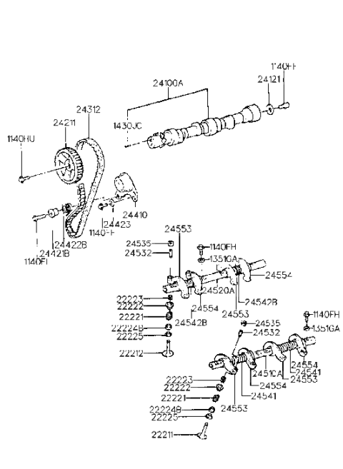 1993 Hyundai Scoupe Camshaft & Valve (G4DJ) Diagram 1