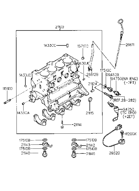 1991 Hyundai Scoupe Cylinder Block (G4DJ) Diagram 2