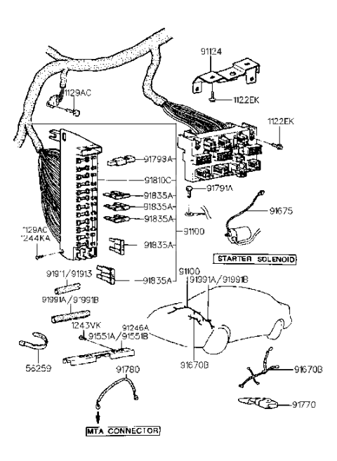 1990 Hyundai Scoupe Wiring Assembly-Main Diagram for 91100-23040