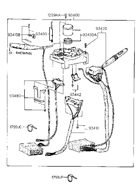 1990 Hyundai Scoupe Protector Diagram for 93442-24300