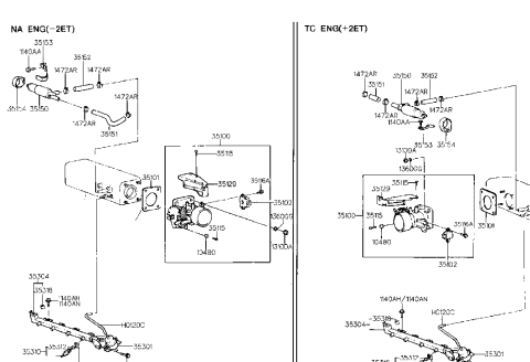 1990 Hyundai Scoupe Throttle Body & Injector (G4DJ) Diagram 2