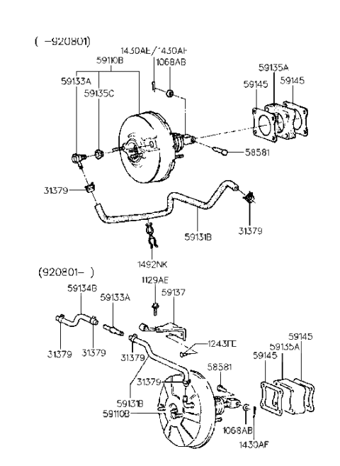 1992 Hyundai Scoupe Booster Assembly-Brake Diagram for 59110-23300