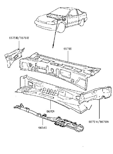1992 Hyundai Scoupe Panel Assembly-COWL Side Inner Upper,R Diagram for 66765-23300