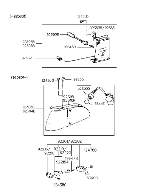 1990 Hyundai Scoupe Body Side & Fr Fog Lamp Diagram