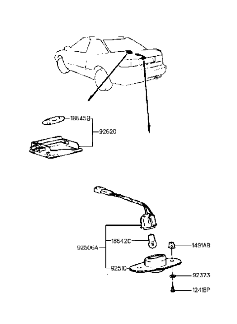 1990 Hyundai Scoupe License Plate & Interior Lamp Diagram