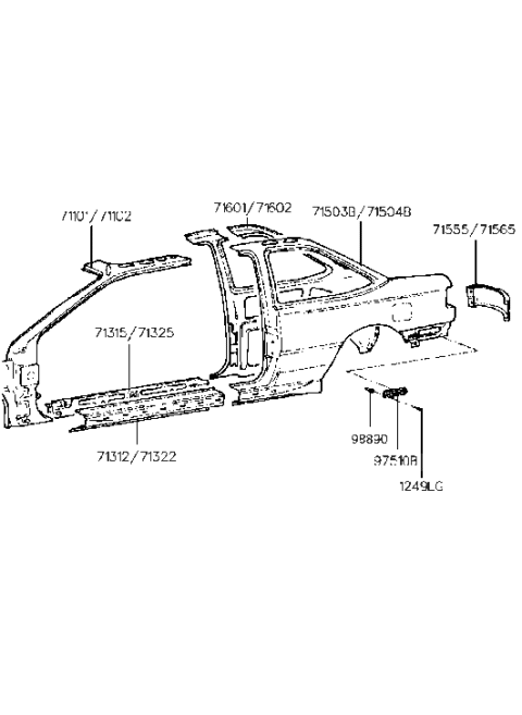 1993 Hyundai Scoupe Panel Assembly-Quarter Inner,RH Diagram for 71602-23200