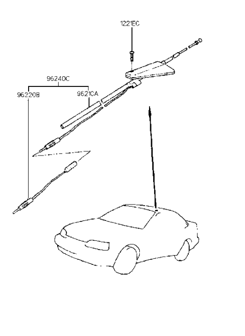 1991 Hyundai Scoupe Radio Antenna Assembly Diagram for 96240-23001