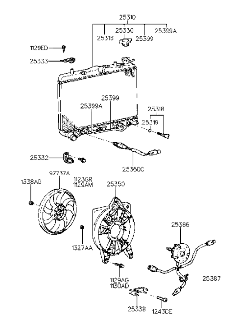 1992 Hyundai Scoupe Radiator (G4DJ) Diagram 2