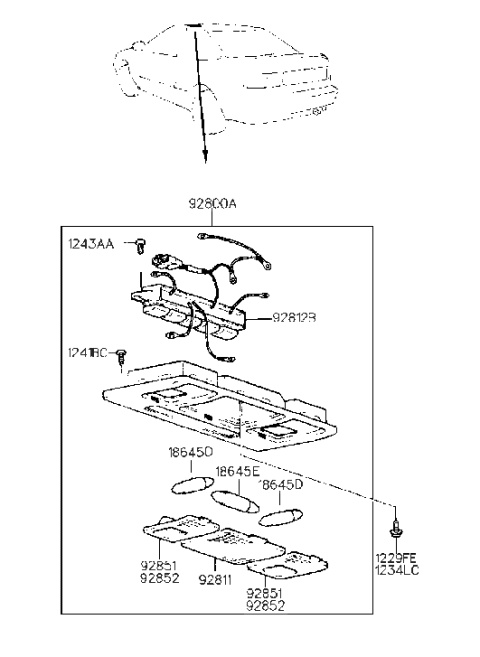 1990 Hyundai Scoupe Switch Assembly-Room & Map Lamp Diagram for 92812-23000-AR