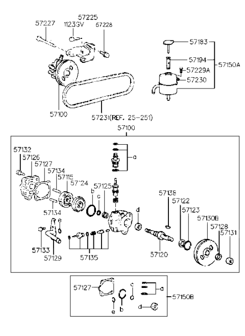 1992 Hyundai Scoupe Power Steering Pump V-Belt Diagram for 57231-23500