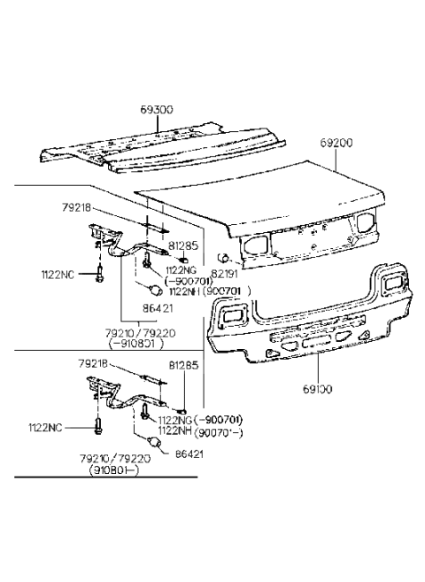 1993 Hyundai Scoupe Panel Assembly-Back Diagram for 69100-23010