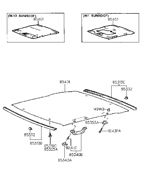 1994 Hyundai Scoupe Headlining Assembly Diagram for 85301-23000-BP