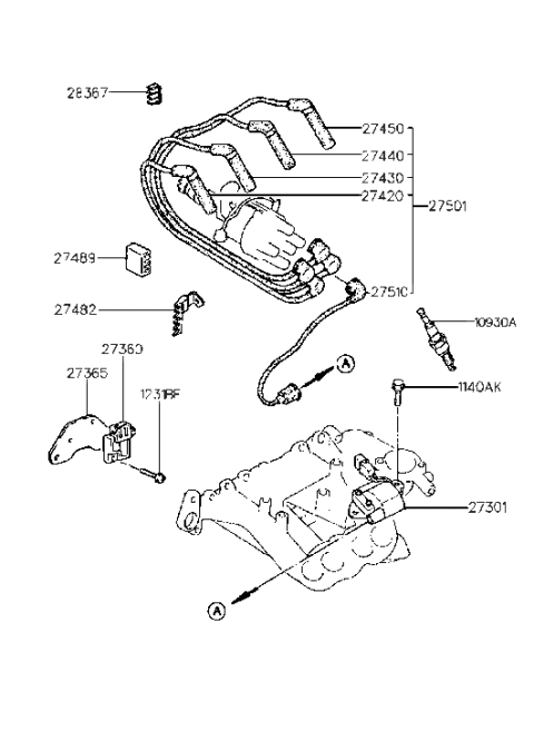 1992 Hyundai Scoupe Spark Plug & Cable Diagram 1
