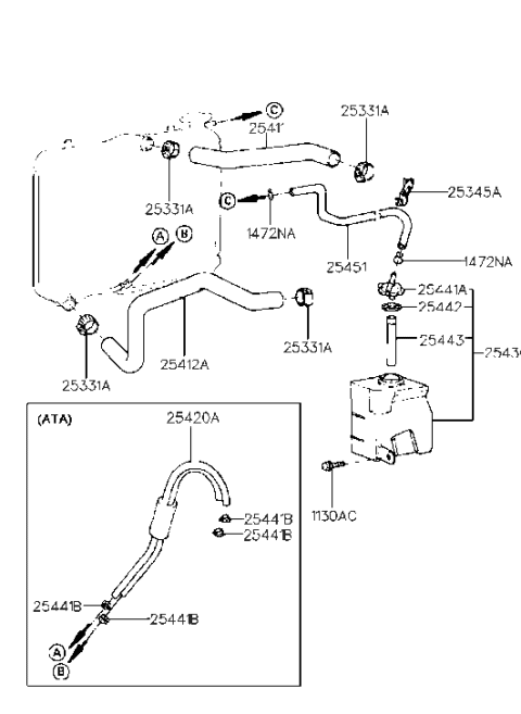 1991 Hyundai Scoupe Radiator Hose & Reservoir Diagram 2