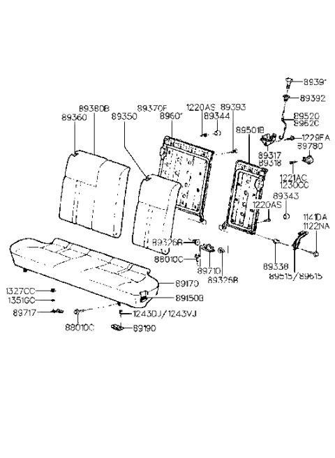 1994 Hyundai Scoupe Guide-Latch Rod Diagram for 89392-14000-FD