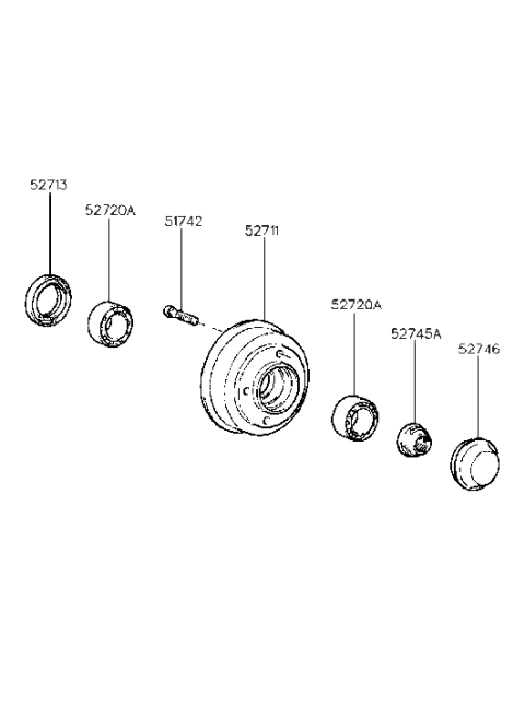 1991 Hyundai Scoupe Rear Wheel Hub Diagram for 52711-24001