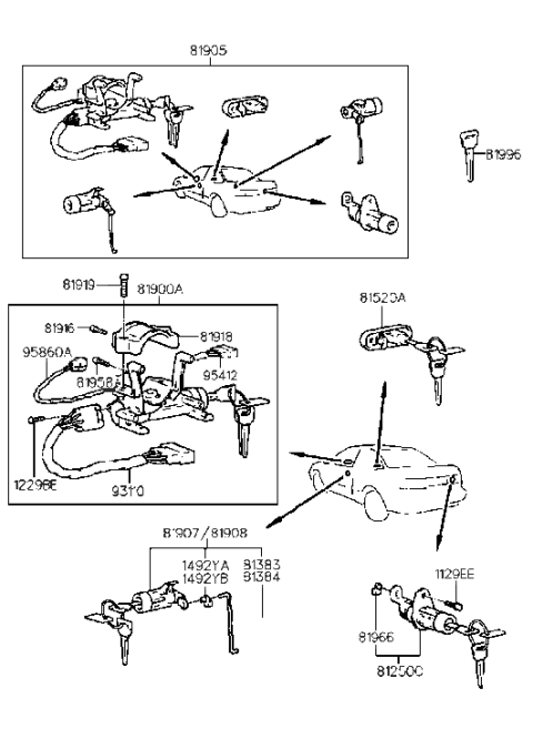 2004 Hyundai Santa Fe Trunk Lid Lock Assembly Diagram for 81250-23A01