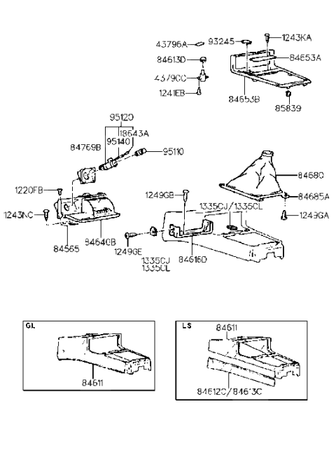 1990 Hyundai Scoupe Cover-Front Console Upper Diagram for 84651-23001