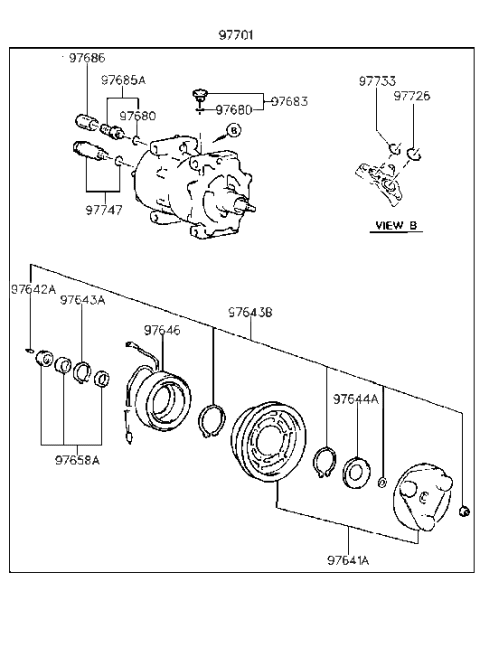 1993 Hyundai Scoupe A/C System-Compressor(-92MY) Diagram 1