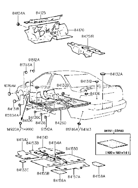 1994 Hyundai Scoupe Carpet Assembly-Floor Diagram for 84260-23602-LB