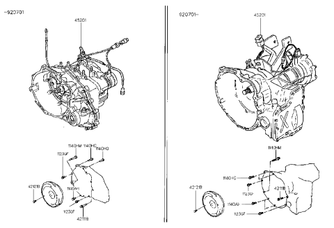 1992 Hyundai Scoupe Auto TRANSAXLE Assembly Diagram for 45200-22A02