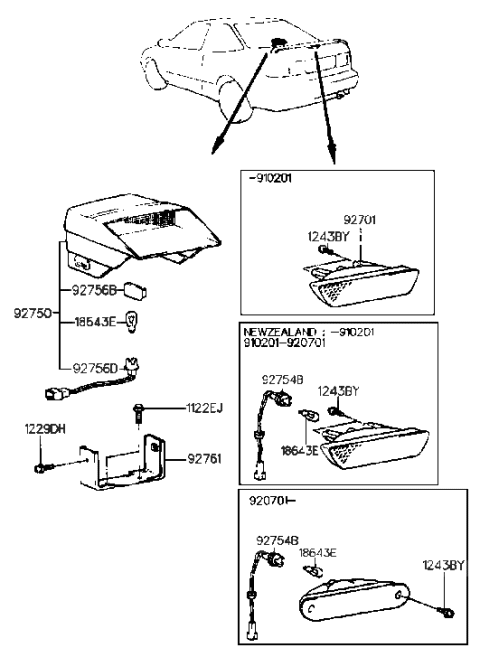 1990 Hyundai Scoupe Lamp Assembly-High Mounted Stop Interior Diagram for 92750-23000-FD