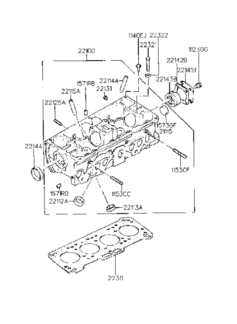 1991 Hyundai Scoupe Head Assembly-Cylinder Diagram for 22100-22110