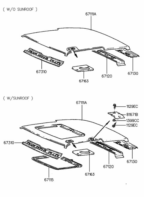 1994 Hyundai Scoupe Rail-Roof Rear Diagram for 67131-23001