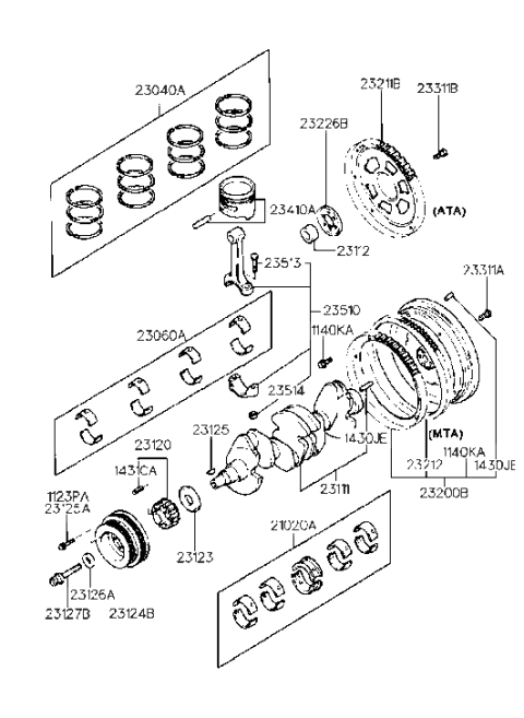 1990 Hyundai Scoupe Crankshaft & Piston (G4DJ) Diagram 2