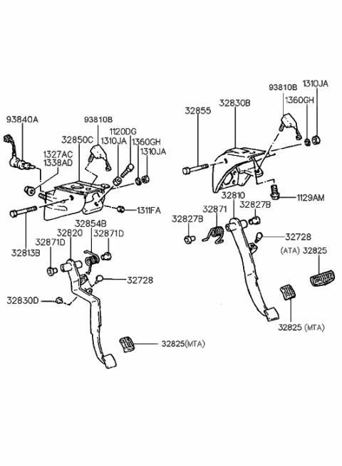 1992 Hyundai Scoupe Clutch & Brake Control Diagram 1