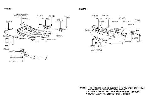 1993 Hyundai Scoupe Clip-Front Transverse Filler Mounting Diagram for 86374-23200