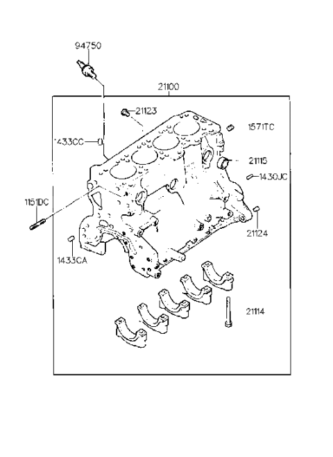 1992 Hyundai Scoupe Cylinder Block (G4DJ) Diagram 1