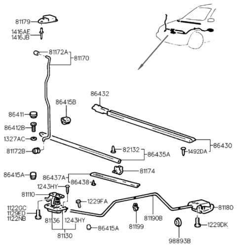 1994 Hyundai Scoupe Latch Assembly-Hood Diagram for 81130-23000