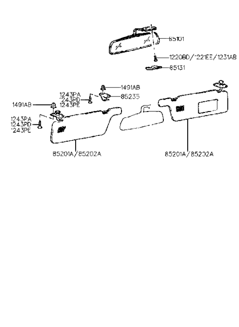 1991 Hyundai Scoupe Sun Visor Assembly, Left Diagram for 85201-23700-AR