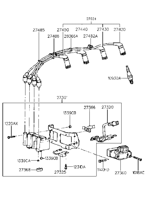 1990 Hyundai Scoupe Spark Plug & Cable Diagram 3