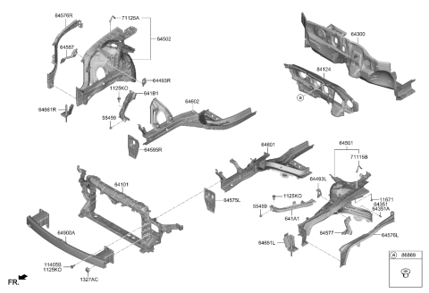 2021 Hyundai Sonata Hybrid Fender Apron & Radiator Support Panel Diagram