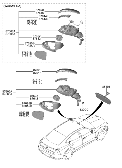 2022 Hyundai Sonata Hybrid Mirror-Outside Rear View Diagram